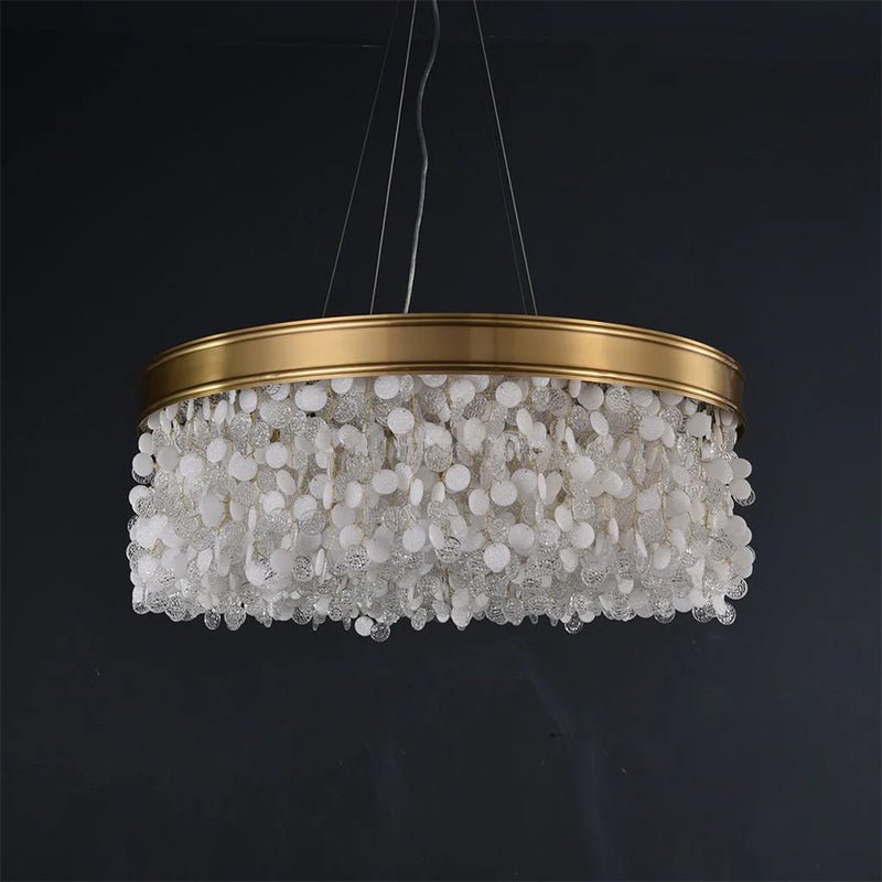 White Leaves Brass Framework Round Chandelier - Jecanoli