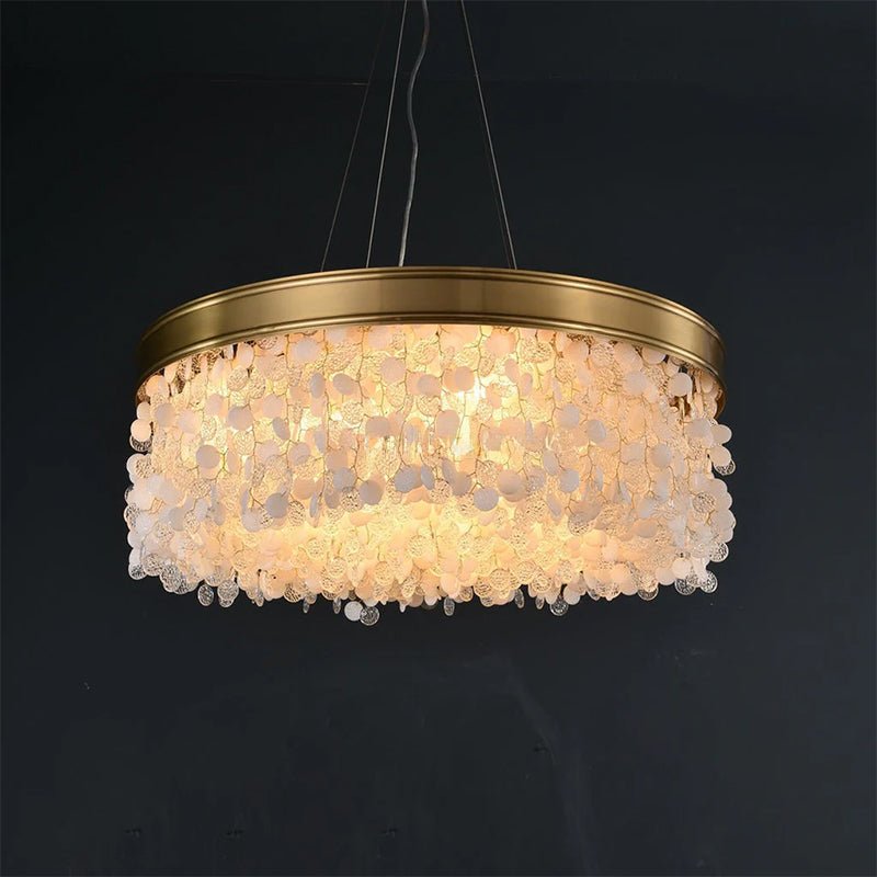 White Leaves Brass Framework Round Chandelier - Jecanoli