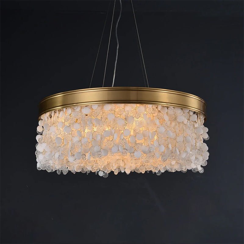 White Leaves Brass Framework Round Chandelier - Jecanoli