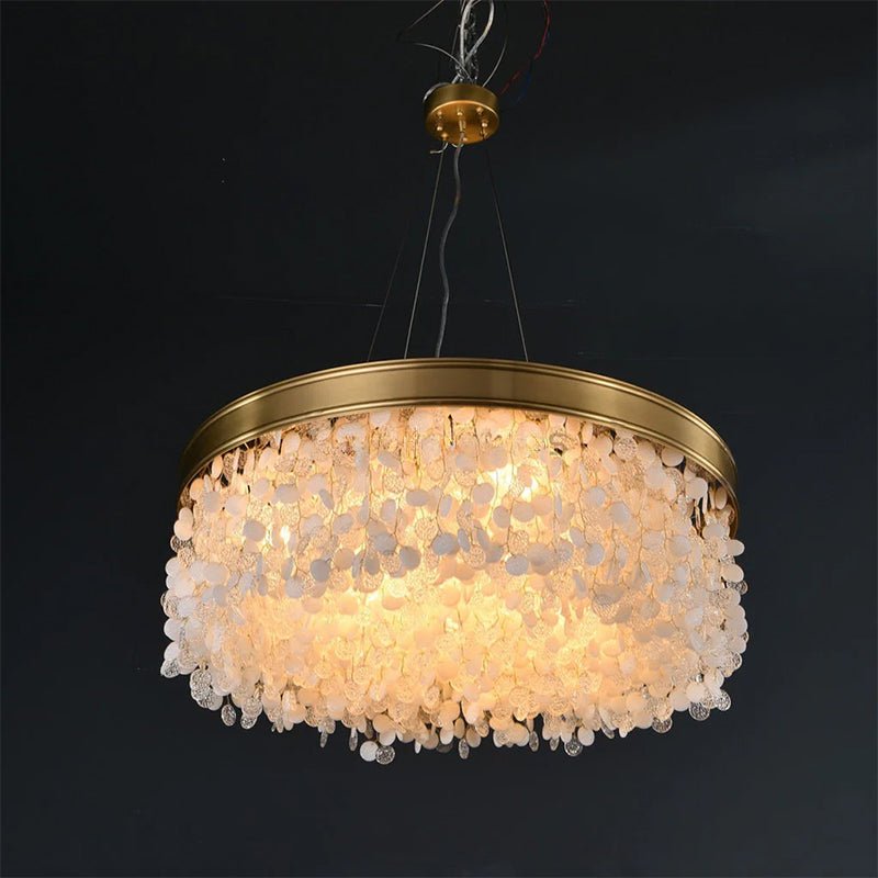 White Leaves Brass Framework Round Chandelier - Jecanoli